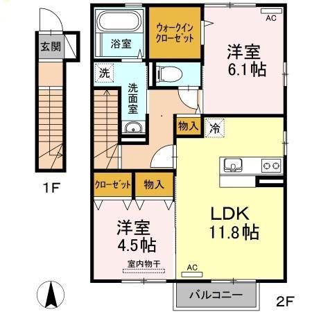 メゾン・ネオリヴェール A棟(2LDK/2階)の間取り写真