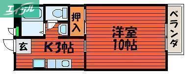ビーライン川入A(1K/1階)の間取り写真