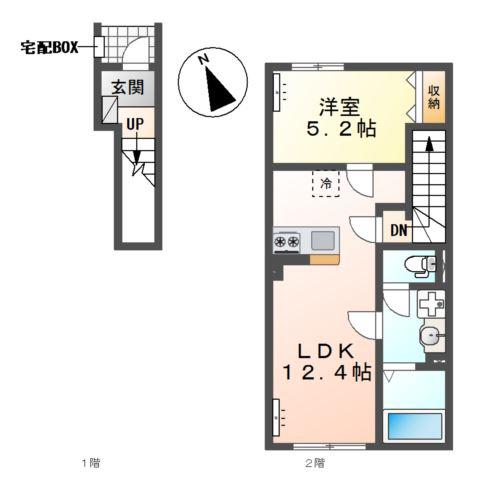 牛久市田宮町アパート(1LDK/2階)の間取り写真