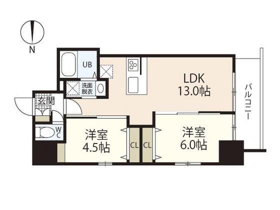 メイクス京橋川II(2LDK/12階)の間取り写真