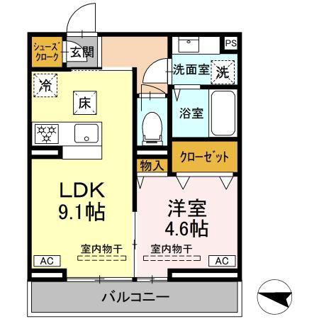 ルドベキア湘南台(1LDK/1階)の間取り写真