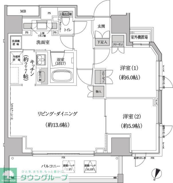 パークハビオ渋谷本町レジデンス(2LDK/11階)の間取り写真