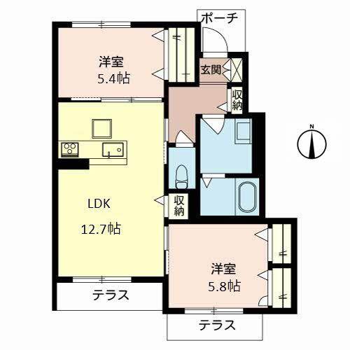 シャーメゾン刑部(2LDK/2階)の間取り写真