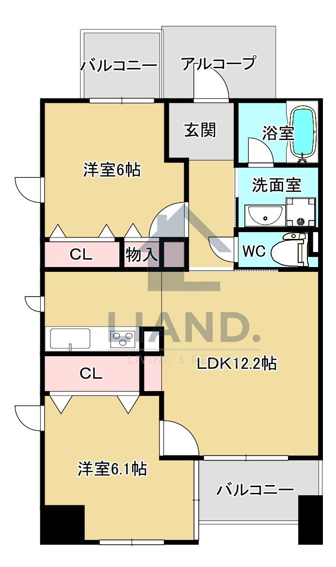 レジディア天神南(2LDK/11階)の間取り写真