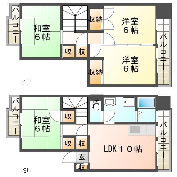 メゾネット朝(4LDK/3階)の間取り写真