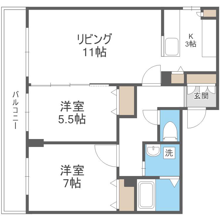 ラディア山鼻(2LDK/4階)の間取り写真