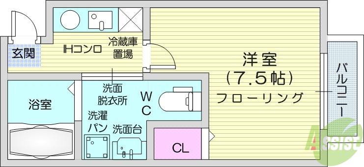 クレアフォーチュン連坊駅前(1K/2階)の間取り写真