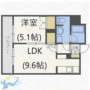 ラフィネタワー札幌南3条(1LDK/19階)の間取り写真