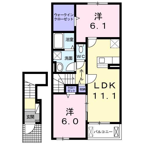 プルメリアII(2LDK/2階)の間取り写真