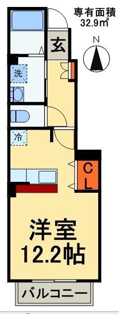 プロムナード2(1K/1階)の間取り写真