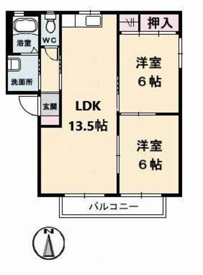 エスティー新福C(2LDK/2階)の間取り写真