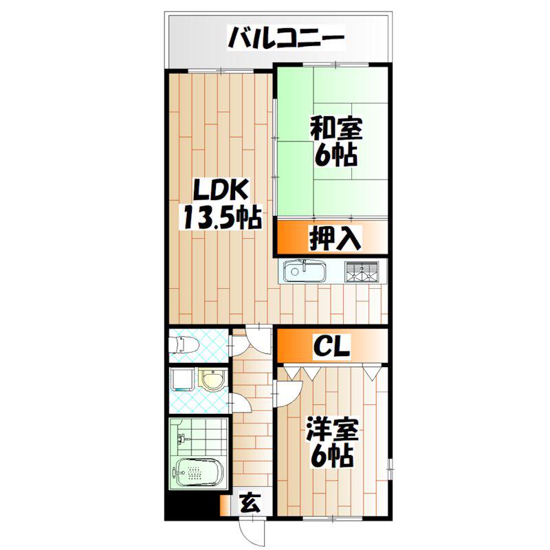 サンライフ香春口(2LDK/2階)の間取り写真