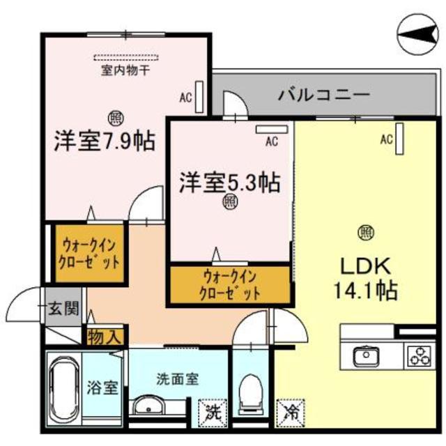 スペチアーレ巽中 C棟(2LDK/2階)の間取り写真