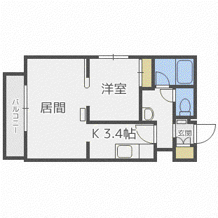 藤井ビル北11条LL(1LDK/3階)の間取り写真