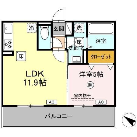 ベルイール B棟(1LDK/1階)の間取り写真