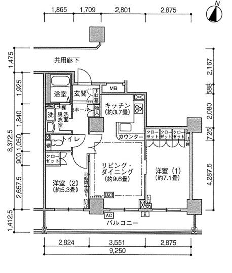 Jタワー西大井(2LDK/14階)の間取り写真