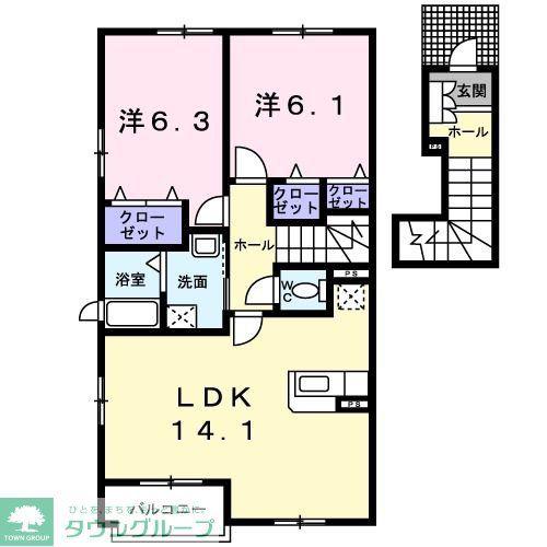 シトラスガーデンA(2LDK/2階)の間取り写真