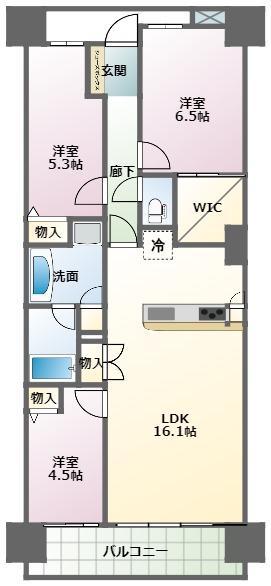 サーパス中今泉(3LDK/8階)の間取り写真