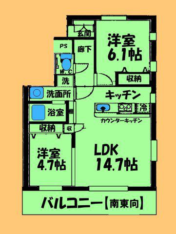 クレールセゾン(2LDK/2階)の間取り写真