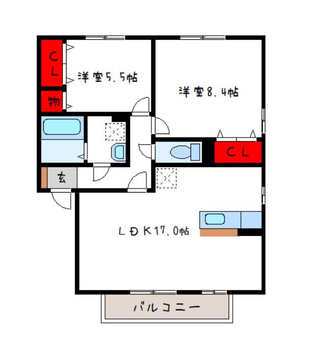 スカイフィールド(2LDK/2階)の間取り写真