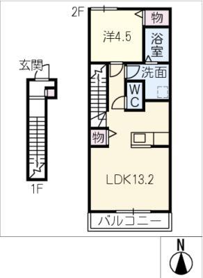 リーブルファイン稲永Ⅱ(1LDK/2階)の間取り写真
