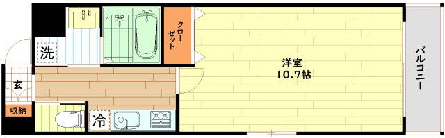 ウィング瓦町(1K/6階)の間取り写真