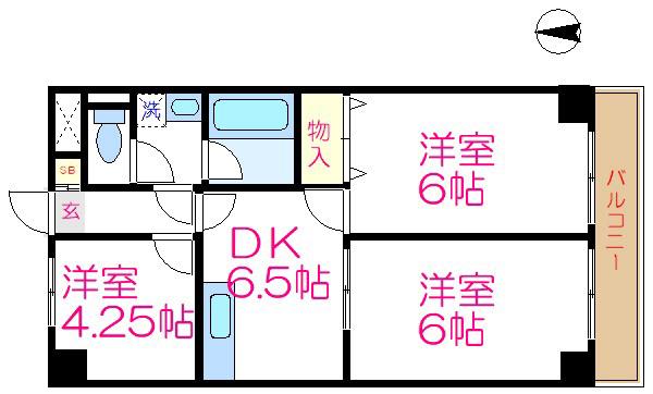 オークマンション(3DK/9階)の間取り写真