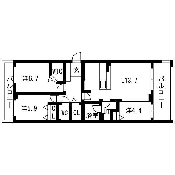 グランファーレ月寒中央ロワイヤル(3LDK/5階)の間取り写真