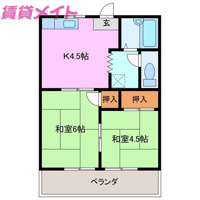 グリーンハイツフジ(2K/2階)の間取り写真