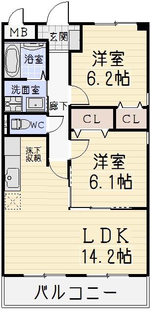 カーサ犬山II(2LDK/2階)の間取り写真