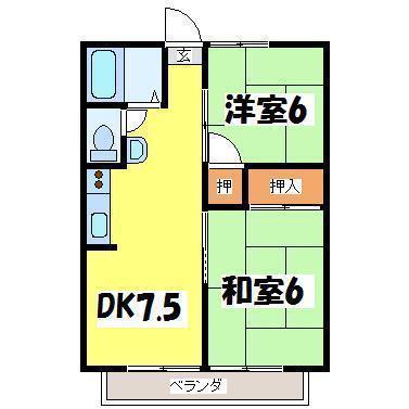 プレインハイツII(2DK/1階)の間取り写真