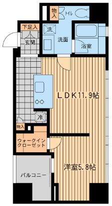 ウィルテラス勝どき(1LDK/5階)の間取り写真