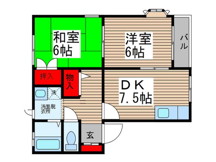 ヴィレッヂパルC(2DK/1階)の間取り写真