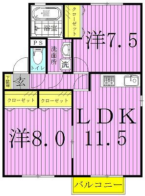 リビングタウン野田C(2LDK/1階)の間取り写真