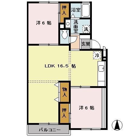 サンモール北花田A棟(2LDK/2階)の間取り写真
