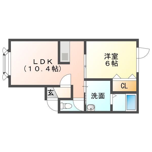 クローバーハウス新開(1LDK/2階)の間取り写真