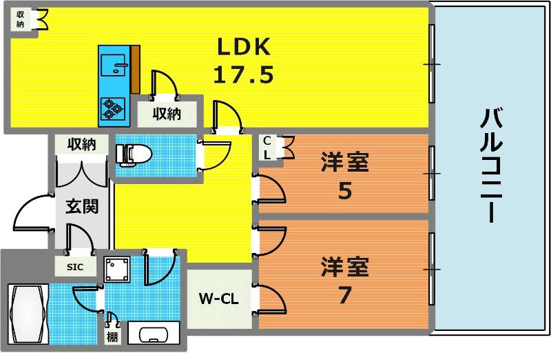 御影タワーレジデンス(2LDK/43階)の間取り写真