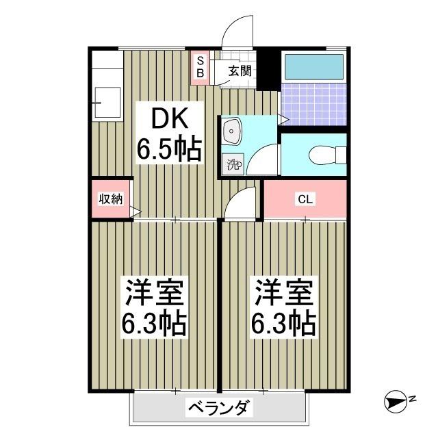 メゾンパストラルII(2DK/1階)の間取り写真