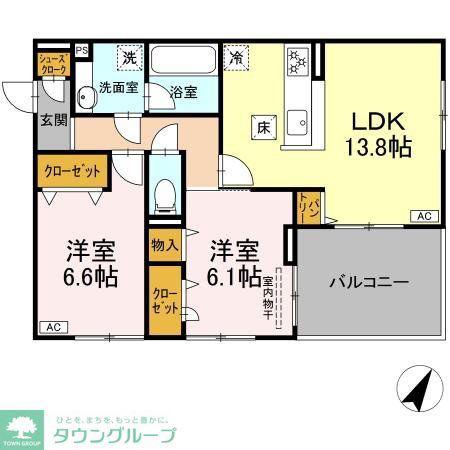フェリーチェ(2LDK/1階)の間取り写真