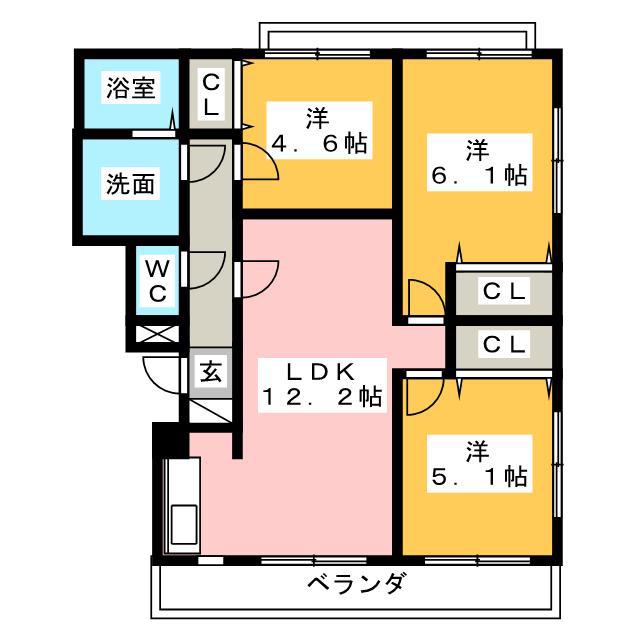 エクラときわ3(3LDK/3階)の間取り写真