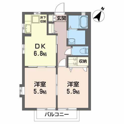 キャナルサイド本塩釜(2DK/1階)の間取り写真