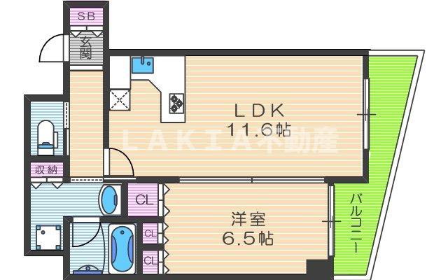 リーガル梅田イースト(1LDK/6階)の間取り写真