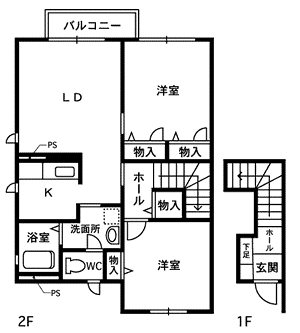 ディアスM.J(2LDK/2階)の間取り写真