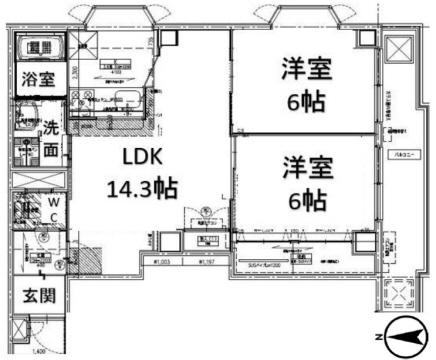 パークコート北堀江(2LDK/3階)の間取り写真