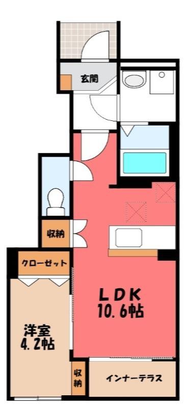 羽生市南4丁目スターテラス II(1LDK/1階)の間取り写真