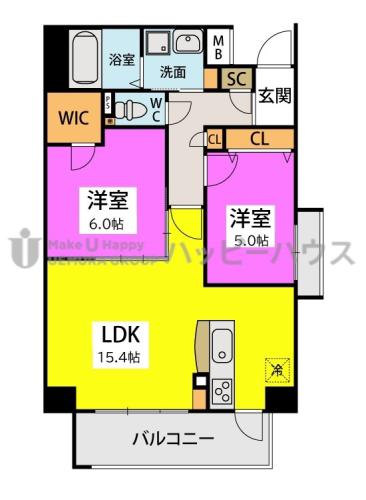 アーテムMGH(2LDK/5階)の間取り写真