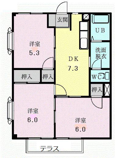 ルフラン小幡A(3DK/1階)の間取り写真