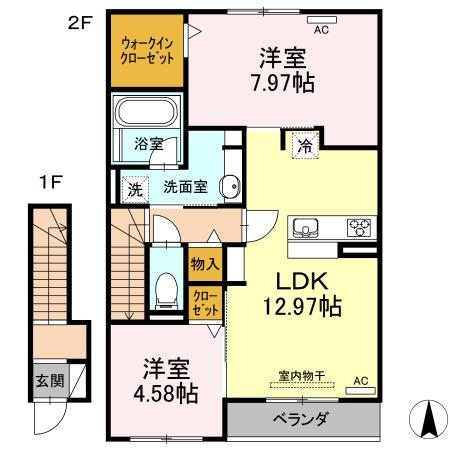 サニープレイス十一屋G棟(2LDK/3階)の間取り写真
