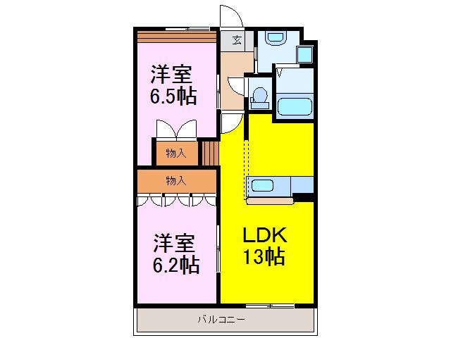 プリベール(2LDK/3階)の間取り写真