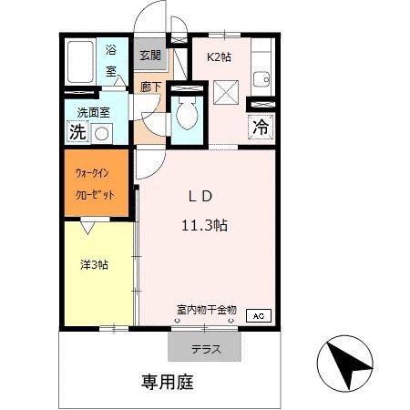 プラシード(1LDK/1階)の間取り写真